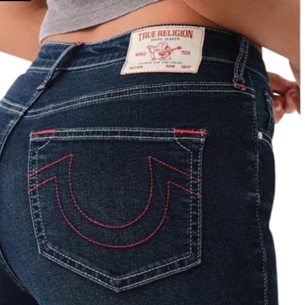 True Religion Halle Skinny SN HR Dark‎ Scorched Wash Red Stitch 24 New with Tags